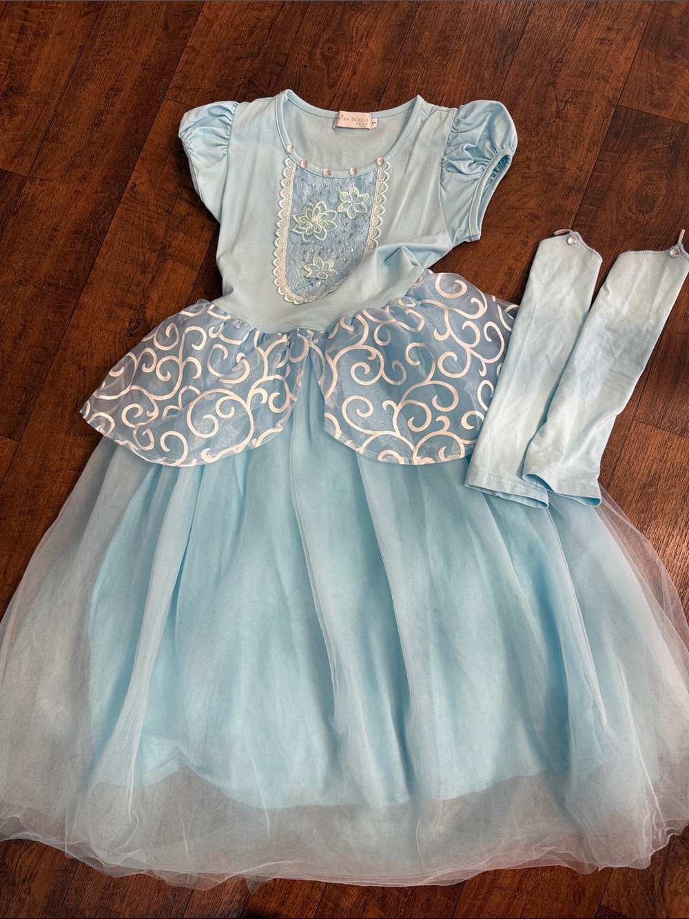 Light Blue Princess Tulle Costume Dress with Decorative Peplum